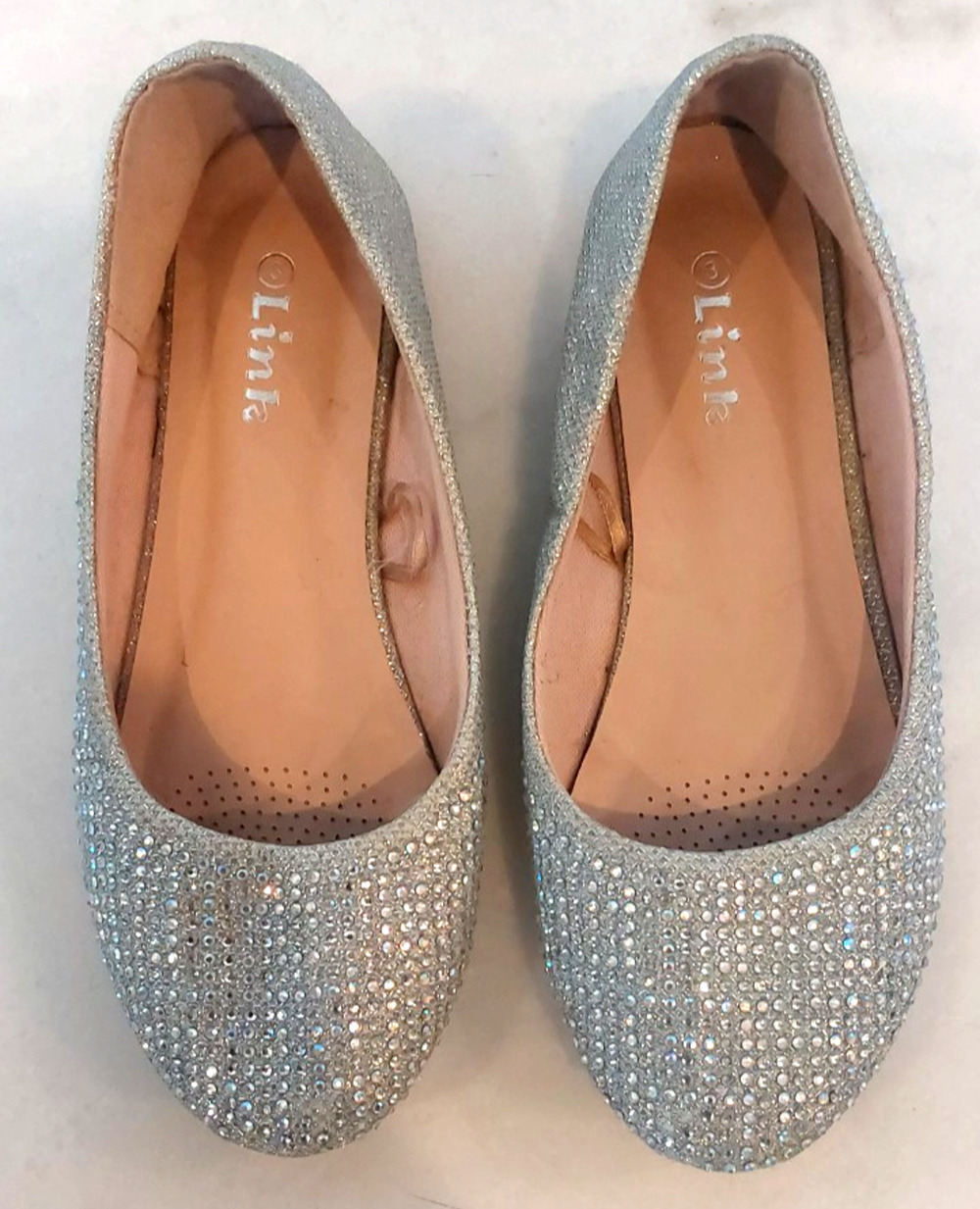 Link Girls Silver Glitter Wedge Heel Shoes Size 3